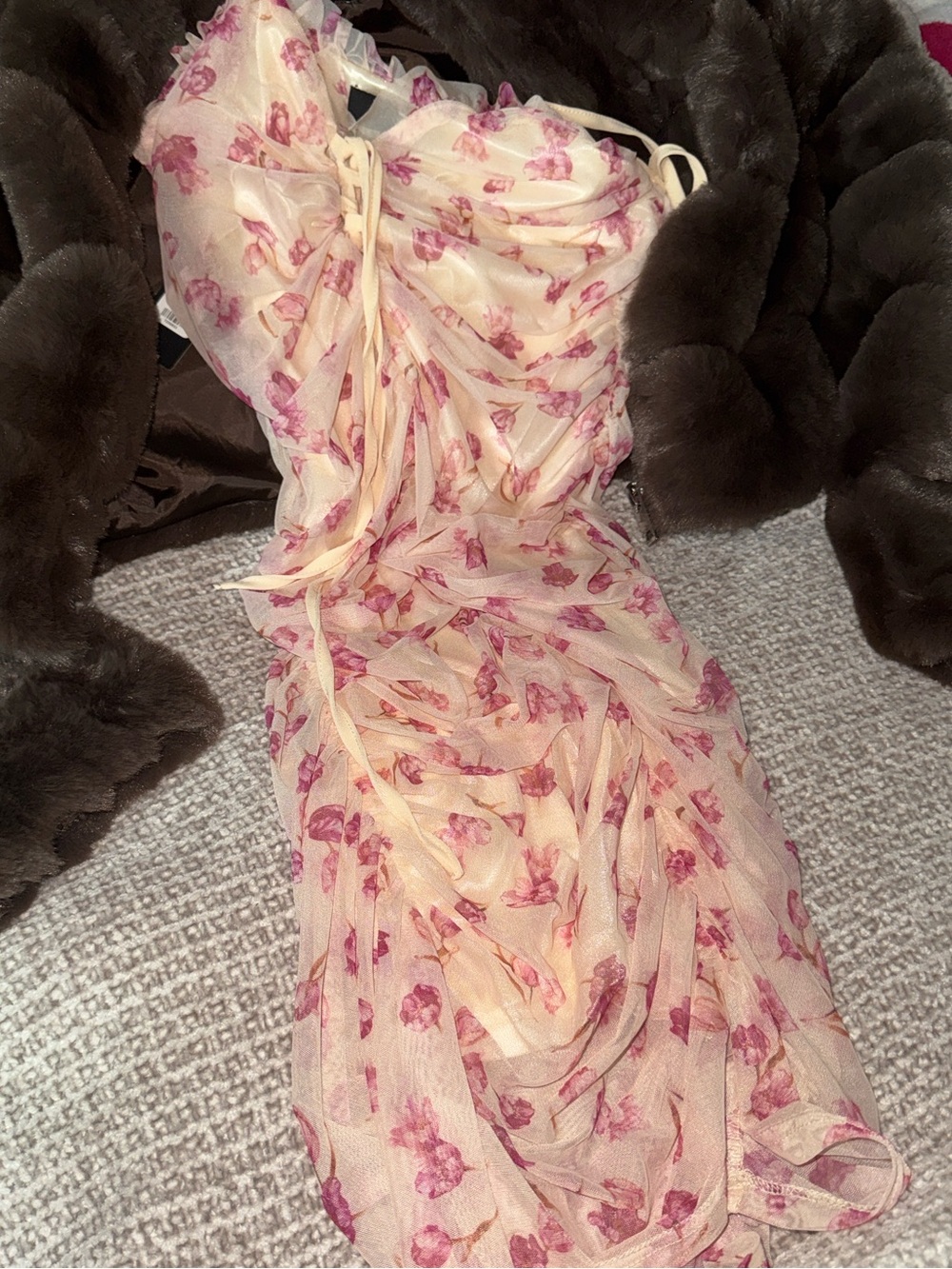 Sheer Floral Midi Dress in Blush Pink
